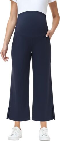 Foucome Women's Maternity Capris Wide Leg Yoga Sweatpants Loose Pregnancy Casual Lounge Work Cropped Pants in Saudi Arabia