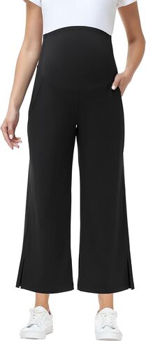 Foucome Women's Maternity Capris Wide Leg Yoga Sweatpants Loose Pregnancy Casual Lounge Work Cropped Pants in Saudi Arabia