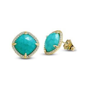 Turquoise Stud Earrings, Square Natural Gemstone Earrings for Womens Turquoise Jewelry, Vintage Gold Turquoise Earrings for Women Girls Western Jewelry (Green Turquosie)