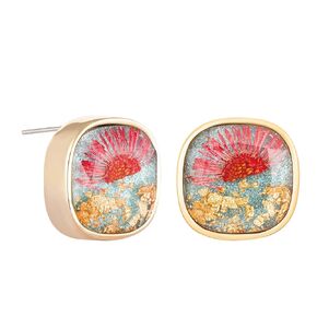PEPELUALI Pressed Wildflower Earrings Personalized Handmade Earrings S925 with 14K Gold Plated Modern Wedding Eardrop Valentine Birthday Gift for Her (Red)