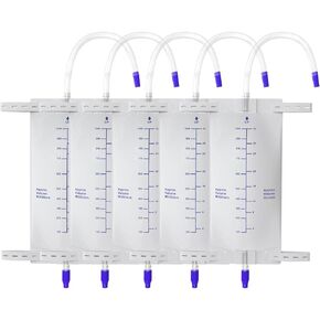 1000 ml Easy-Tap Disposable Leg Bag Urinary Drainage Bag with Anti-Reflux Valve & Cloth Straps, 5 Pack Adult Latex-Free Urine Bag
