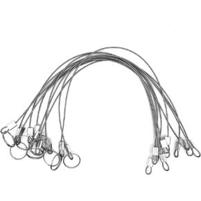 MIZUGIWA Stainless Steel Lanyard Cable,Tether Safety Wire for Loss Prevention 2 Loops w/Quick Release Ring & Rubber Coating 12",Silver/Black, Set of 10