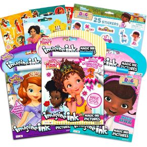 Disney Fancy Nancy Magic Ink Coloring Book Set - Bundle Includes 3 Junior Imagine Ink Books Featuring Fancy Nancy, Sofia The First, Doc McStuffins with Invisible Ink Pens and Stickers