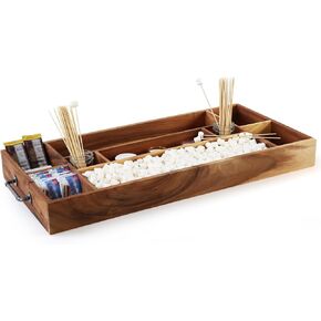 محطة Danrelax Walnut S'mores، صندوق صانع Smores كبير لمجموعة Smores، منظم ملحقات Smores، علبة Smores مع مقبض عتيق، صينية تقديم Smores (الخشب الطبيعي) in Kuwait