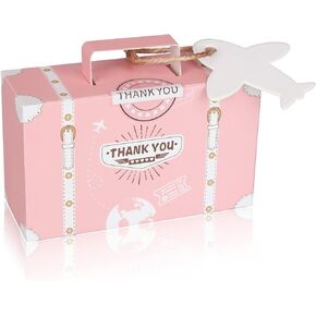 50 Pack Favor Boxes, Suitcase Favor Candy Boxes, Travel Themed Wedding Favors Box, Vintage Kraft Paper Suitcase Box for Travel Themed Party/Wedding/Bridal Shower Decoration (Pink, 50 pack)