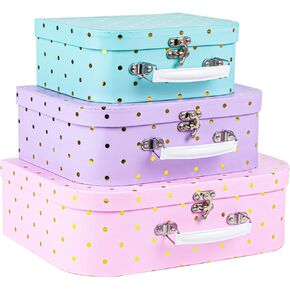 Eazy2hD Paperboard Suitcases, Set of 3 Decorative Storage Boxes - Gift Boxes for Birthday, Weddings, Anniversary - Mini Cardboard Suitcase - Gold Foil Polka Dots