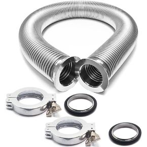 KF25 Vacuum Corrugated Bellows Hose Set Length 100mm Stainless Steel 304 NW25 Flexible Bellow with 2pcs Aluminum Clamp/2pcs Centering Ring/ 2pcs FKM O-Ring (Bellow Length 100mm/3.94 inch)