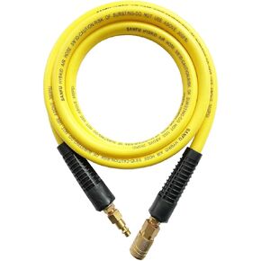 خرطوم هواء SANFU Hybrid PVC/Rubber مقاس 3/8 بوصة معرف × 6 أقدام، متين 300 رطل لكل بوصة مربعة، خفيف الوزن، مع وصلة توصيل نحاسية صناعية سريعة 1/4 بوصة، مقيدات الانحناء، أصفر in Kuwait