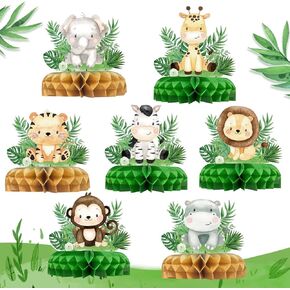 Fengrise Baby Shower Honeycomb Centerpiece Table Decorations 7pcs Jungle Animals Party Supplies for Baby Shower Boy Decoration Wild One Birthday Outfit Boy Girl Gender Reveal Sage Party Decor Supplies