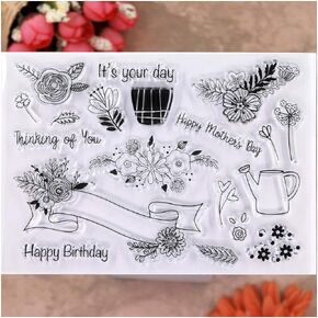 KWELLAM Flowers Leaves Happy Birthday Mother's Day Thinking of you Clear Stamps for Card Making Decoration and DIY Scrapbooking