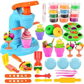 Color Dough Set, 34 PCS Ice Cream Maker Machine Dough Tools, Kitchen Creations Toys Playset for Kids Boys Girls Toddlers Ages 3-8 Birthday (12 Colors Dough Included)