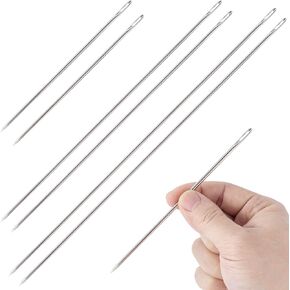 Pndeyo 6pcs Upholstery Needles, 6/10/12inch Long Straight Hand Needles, Sewing Needles Large Eye Hand Sewing, Long Needles for Crafts Arts Projects Webbing Carpet Leather Canvas