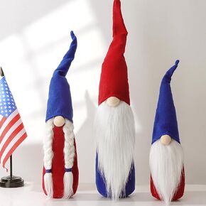 Fourth of July Decorations, 3PCS Handmade Memorial Day Gnomes Plush Toys, Red White Blue Swedish Tomte Gnomes Gift for Veterans Memorial Day 4th of July Independence Day