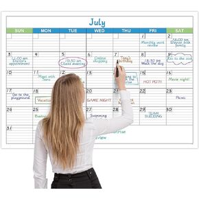 Large Dry Erase Calendar - Undated Monthly Dry Erase Calendar for Wall, 40" x 28", Erasable & Reusable Laminated Dry Erase Wall Calendar with 8 Round Stickers, Large Space for Office, School, Home