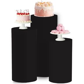 Cylinder Stand Covers for Party 3Pcs Spandex Cylinder Pedestal Stand Covers Cylinder Plinth Stand Cover for Party Backdrop Decor Baby Shower Birthday Wedding, Beige