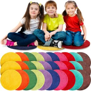 30 Pieces Children's Mats 18 Inch Kids Carpet Circle Seats Multi Color Rug Mats Round Soft Warm Floor Mat Cushions for Classroom Library Group Activity Spot Marker Play Areas