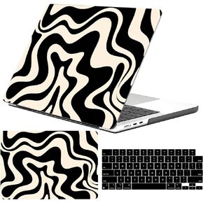 Miwasion Compatible with MacBook Air 13.6 inch Case 2022 2024 Release A2681 M2 & A3113 M3 Chip with Liquid Retina Display Touch ID and Keyboard Protectors,Laptop Plastic Hard Shell(Black Wave Wavy)