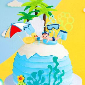 Pink Cake Decoration Beach Cake Toppers Summer Birthday Party Supplies Beach Party Supplies Swimming Pool Party Supplies