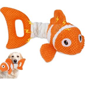 Premium Plush Squeaky Dog Toys - Featuring a Durable Clownfish Design, This Stuffed Toy is Perfect for Engaging in Indoor tug of war Play with Small, Medium, and Large Dogs.