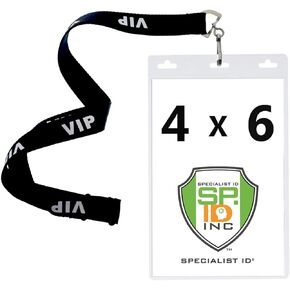 10 Pack - Premium 4X6 Inch Extra Large Badge & Credential Holders with Lanyards - for Special Events and 4 x 6 Tickets by Specialist ID (Black)