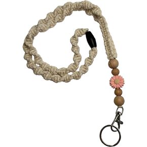 Daisy Breakaway Teacher Lanyard w/Badge Holder & Wooden Beads - Durable Cotton - Stylish Accessory w/Silicone Beads