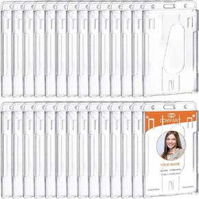 22 Pieces Vertical Hard Plastic Badge Holder, Heavy Duty ID Card Holder with Thumb Slot Design, Clear ID Badge Protector for Credit Card - Hold 2 Cards