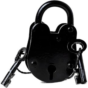 Jailer Lock with Keys/Medieval/Antique Lock/Vintage Lock/Vintage Padlock, Antique Padlock, Handmade Cast Iron, Decorative Padlock Comes with Two Keys. Natural Black Finish (2.5 Inches)