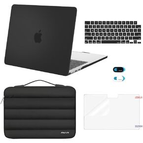 MOSISO Compatible with MacBook Air 13.6 inch Case 2022 2023 2024 Release M3 A3113 M2 A2681, Plastic Hard Case&Puffy Sleeve Carrying Case Bag&Keyboard Cover&Webcam Cover&Screen Protector, Black