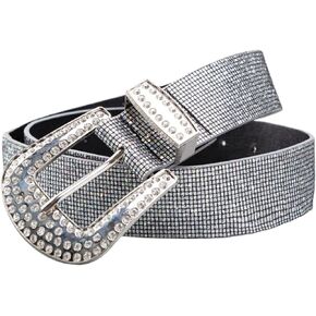 HUSSATOP Men Women Sequin Leather Belt Western Cowboy Cowgirl Vintage Waist Belt with Rhinestone Buckle for Jean Pants