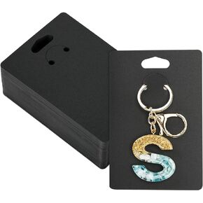 joycraft 100Pcs Keychain Display Cards, 3.1"x4.7" Black Paper Cards Keychain Display Holder, Blank Hanging Cards for Selling, Hanging Display Keychain, Bracelet, and Jewelry