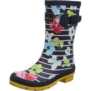 Joules Women's Wellington Boots Rain, Blue Stripe Floral, 10