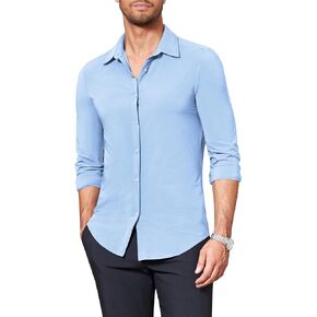Beotyshow Mens Button Down Dress Shirts Long Sleeve Wrinkle Free Casual Muscle Fit Tee Shirt Beach Top