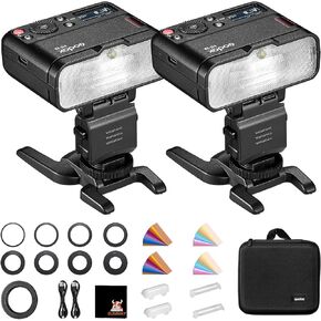 GODOX MF12-K2 2-Light kit of MF12 Macro Flash GN16.1 10 Levels Modelling Light Support TTL/M Mode Speedlite for Portrait, Jewelry, Insects and Dental Photography, Color Filters, Mounting Ring MF-AR