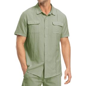TBMPOY Mens Linen Button Down Shirts Short Sleeve Summer Beach Shirt Casual Dress Lightweight Hawaiian Guayabera Shirts