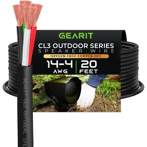 GearIT 14/4 Speaker Wire (20 Feet) 14AWG Gauge, Black 4-Conductors/Outdoor Direct Burial in Ground/in Wall / CL3 CL2 Rated - OFC Oxygen-Free Copper, Black 20ft