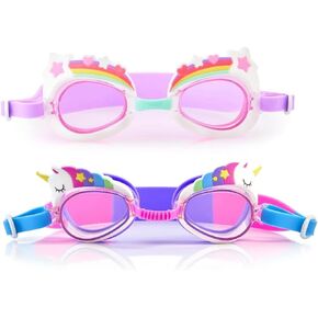 Aqua2ude Girl's Swimming Goggles Bundle - Two Pairs of Fun Swimming Goggles - Rainbow Unicorn Themed - No Leak Goggle Set for Kids - No Fog - UV Protection in Saudi Arabia
