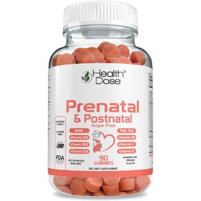 Prenatal & Postnatal Vitamins for Pregnant and Lactating Women, DHA & Folic Acid,Gluten & Sugar Free Vitamin B6, B12, C + Zinc for Immunity 90 Count Gummies.