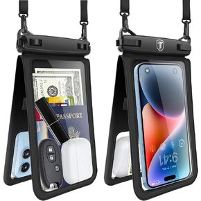حافظة هاتف مضادة للماء ذات مساحة مزدوجة متوافقة مع هاتف Samsung Galaxy S23 S22 S21 S20 S10 Note 20/10/9 حتى 7 بوصات، حافظة هاتف خلوي حقيبة جافة لمستلزمات الشاطئ - عبوتان (أخضر + أسود)