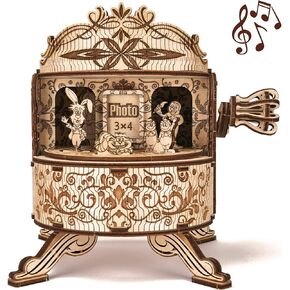 Wood Trick Fairy Theater Happy Birthday Wooden Music Box Kit - w/Fairy Characters - Hand Crank - 3D Wooden Puzzle for Adults and Kids to Build - DIY