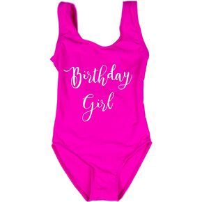 Hot Pink Birthday Girl Swimsuit, Bday Pool Party Pink Girls One Piece Swimsuit, Gift for Little Girls Birthday
