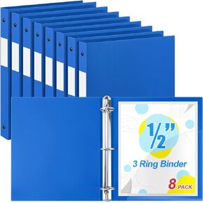 Henoyso 8 Pcs 3 Ring Binder 1/2'' Purple Round Binder Fits Letter Size 8.5'' x 11'' Paper Plastic Flexible Binder Holds 100 Sheets with 1 Pockets Versatile Binders for Home Office School