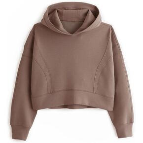 Fisoew Womens Crop Hoodie Sweatshirt Long Sleeve Loose Casual Workout Hooded Pullover Tops