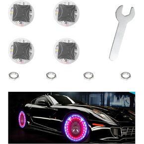 Augeny 4PCS Car Tire Wheel Lights, Solar Tire Air Valve Cap Lights with Motion Sensor, LED Waterproof Car Wheel Lights, Universal Gas Nozzle Cap Tire Light for Cars Bicycles Motorcycles