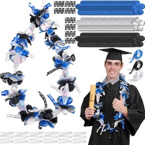 Unittype 6 Sets 2025 Graduation Candy Lei Making Kit DIY Lei Netting Tubing Include 5 ft Mesh Bag 3 Rolls of 98 ft Ribbon 216 Pcs Flower Pieces for Grad Party Supplies(Gold, Silver Gray, Black)