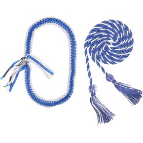 Class of 2024 Graduation Leis and Honor Cords Set Crafted Braided Ribbons and Cords for 2024 Graduation Necklace & Cord Gift Set for Junior High, High School and University Grads (Blue and Gold)