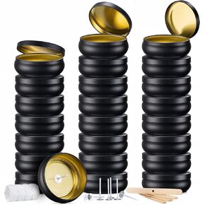 opeshar ترقية 24 قطعة 4oz علب الشموع ذات العيار الكبير باللون الأسود غير اللامع، برطمانات الشموع الفارغة، حاوية مستديرة مع أغطية، تتضمن فتائل مقطوعة مسبقًا، ملصقات فتائل، حامل فتائل لصنع الشموع بنفسك in Kuwait