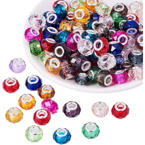 PH PandaHall 100pcs 14mm Large Hole Beads, Glass European Beads Garden Decor Beaded Mixed Faceted Slide Spacer Beads Fit European Snake Chain Bracelet Yard Patio Plant Pot Flower Decor, Hole: 5.5mm