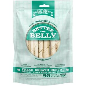 Better Belly Triple Action Ridges Small Rolls, 10 Count, Highly Digestible Rawhide for Dogs