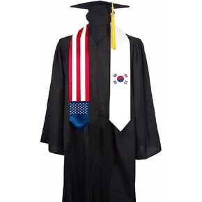 SECUNL South Korea National & USA Flag Graduation Stole Sash Scarf Double Sided International Student Graduation Decoration Item Gift
