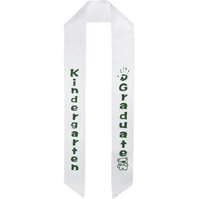 GraduationMall White Satin Kindergarten Graduation Sash with Printed Bear for Kids in Five Colors Fonts